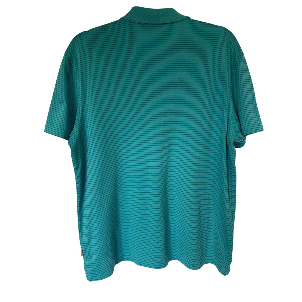 Calvin Klein Mens 90s Preppy Teal Green Striped Short Sleeve Cotton Polo‎ Large - Picture 2 of 7